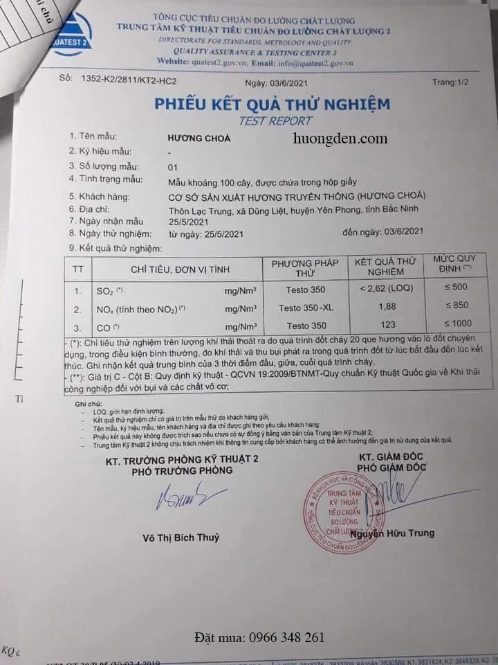 cục đo lường chất lượng hương đen